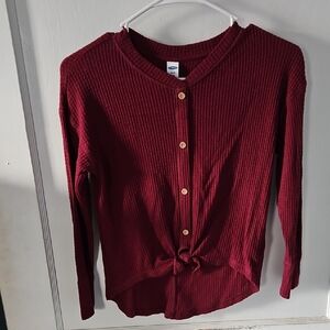 Burgundy Button-Up Knit Top